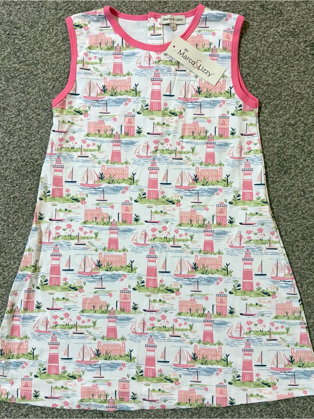 Pink Lighthouse Print Girls' Sleeveless Dress